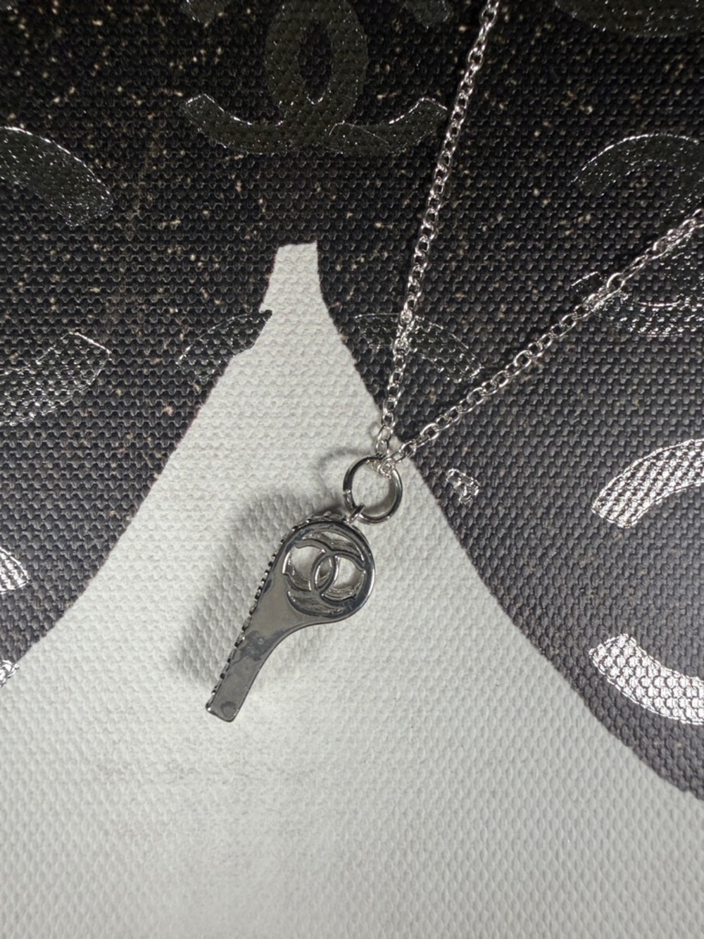 Super Unique Upcycled CC Whistle Rhinestone Charm on 18” 925 Chain - Picture 3 of 7